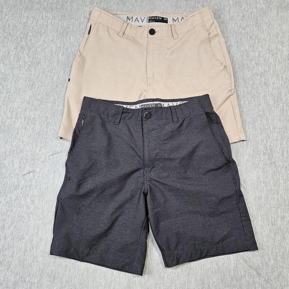 MAVEN Shorts Mens 28 Golf Chino Stretch Pockets Gray and Tan Lot of 2